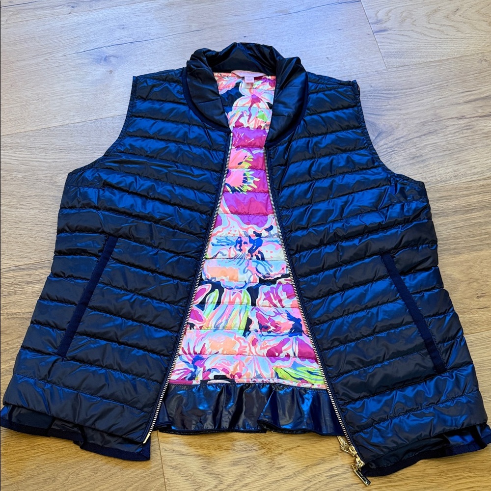 Lilly Pulitzer Navy Vest with Pink Lining